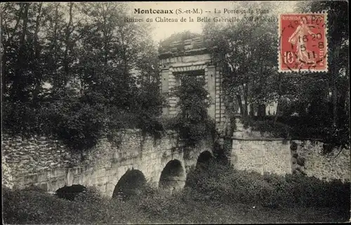 Ak Montceaux Seine et Marne, Ruines du Château de la Belle Gabrielle