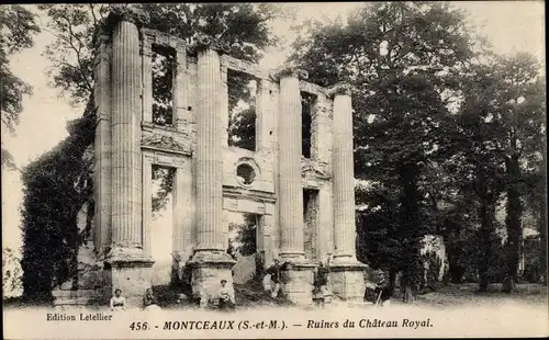 Ak Montceaux Seine et Marne, Ruines du Château Royal