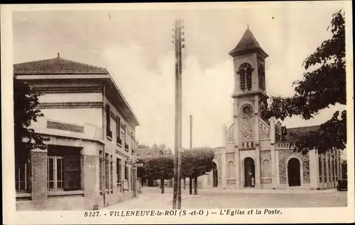 Ak Villeneuve le Roi Val de Marne, Église et la Poste