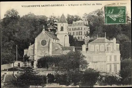 Ak Villeneuve Saint Georges Val de Marne, Église, Hôtel de Ville