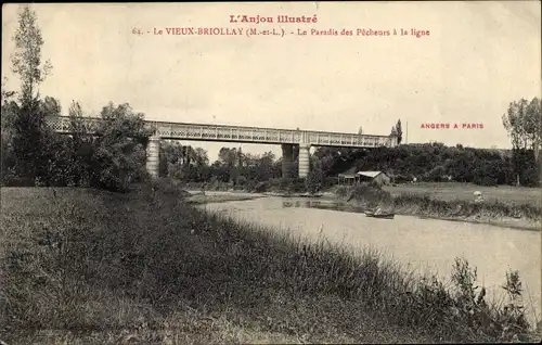 Ak Briollay Maine et Loire, Paradis des Pêcheurs à la Ligne, Pont