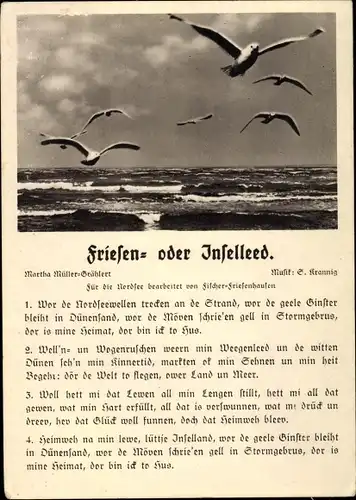Lied Ak Friesen oder Inselleed von Marta Müller Grählert, Möwen im Horizont