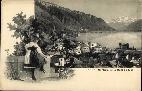 Ak Montreux Kanton Waadt Schweiz, Dent du Midi, Tracht