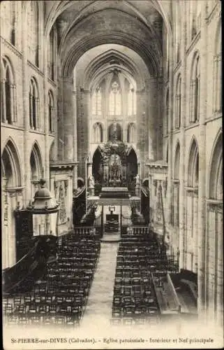 Ak Saint-Pierre-sur-Dives Calvados, Intérieur de l´Église
