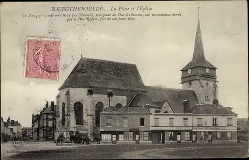 Ak Bourgtheroulde Eure, La Place et l´Église