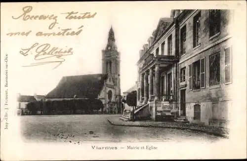 Ak Viarmes Val-d´Oise, Mairie et Église