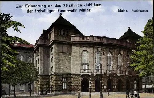 Ak Mainz am Rhein, Stadttheater, Erinnerung 75jährige Jubiläum freiwillige Feuerwehr