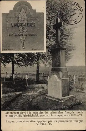 Ak Friedrichsfeld Voerde am Niederrhein, Monument eleve a la memoire des prisonniers francais morts