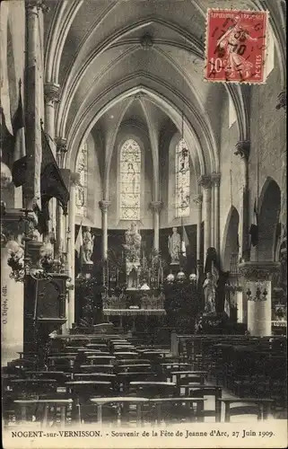 Ak Nogent sur Vernisson Loiret, Fete de Jeanne d'Arc 1909, Eglise