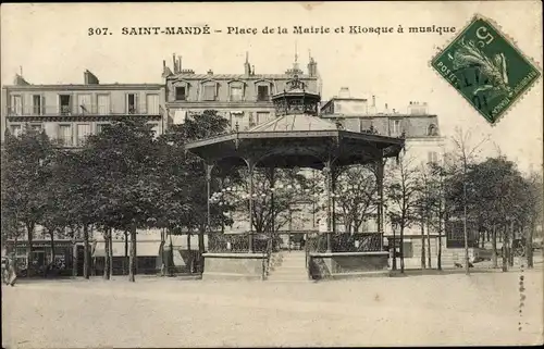 Ak Saint Mandé Val de Marne, Place de la Mairie et Kiosque à Musique