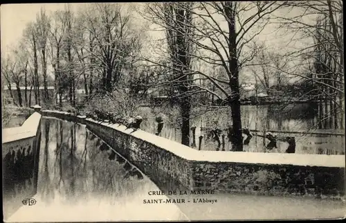 Ak Saint Maur Val de Marne, Crue de la Marne, l´Abbaye