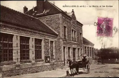 Ak Survilliers Val d'Oise, Mairie et Écoles