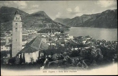Ak Lugano Kanton Tessin Schweiz, Vista dalla Stazione