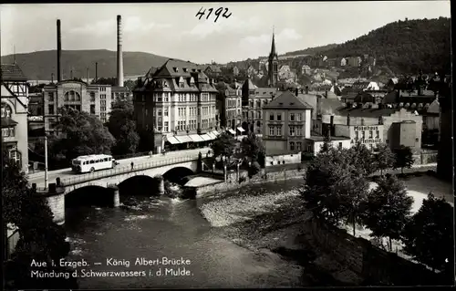Ak Aue im Erzgebirge Sachsen, König Albert Brücke, Mündung des Schwarzwassers in der Mulde