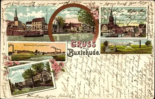 Litho Buxtehude in Niedersachsen, Wintersche Papierfabriken, Mühlenstrom, Am Marschtor