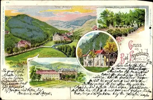 Litho Bad Freyersbach Bad Peterstal Griesbach Ortenaukreis, Total Ansicht, Freyersbacher Tal, Villa