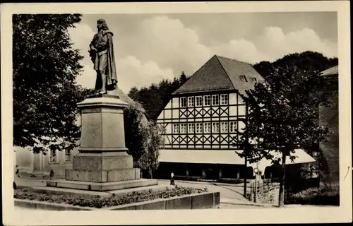 Ak Hartenstein im Erzgebirge Sachsen, Markt mit Paul Fleming Denkmal
