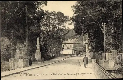 Ak L'Isle Adam Val d’Oise, Rue de Conti et Monument