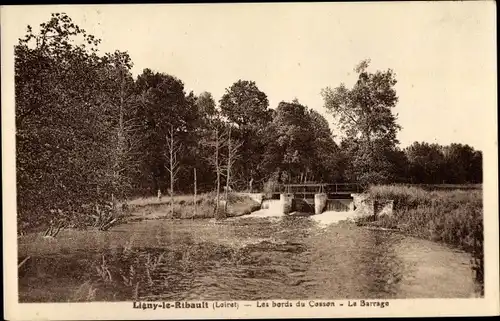 Ak Ligny le Ribault Loiret, Les bords du Cosson, Le Barrage