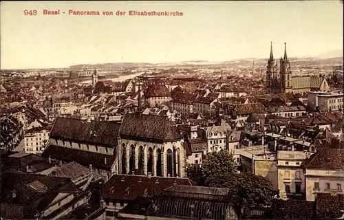 Ak Bâle Basel Stadt Schweiz, Panorama von der Elisabethenkirche