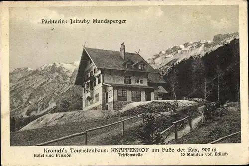 Ak Edlach an der Rax Niederösterreich, Kronichs Touristenhaus Knappenhof, Hotel
