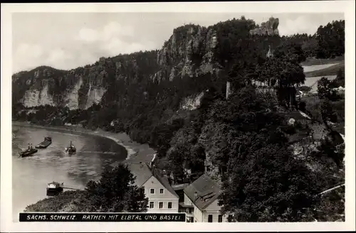 Ak Rathen an der Elbe Sächsische Schweiz, Teilansicht, Elbtal, Bastei