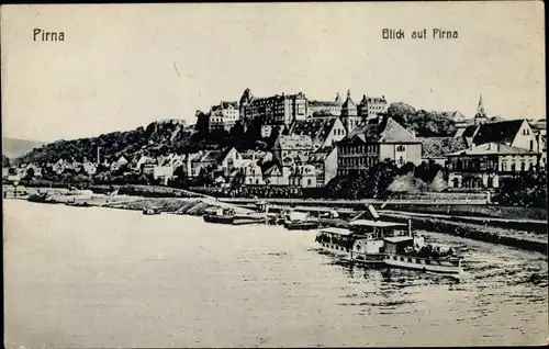 Ak Pirna an der Elbe, Panorama, Dampfer