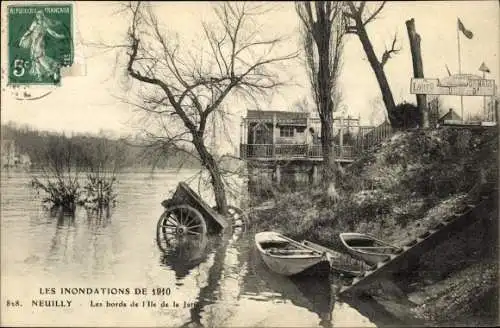 Ak Neuilly sur Seine Hauts de Seine, Inondations de Janvier 1910, Bords de l´Ile de la Jatte