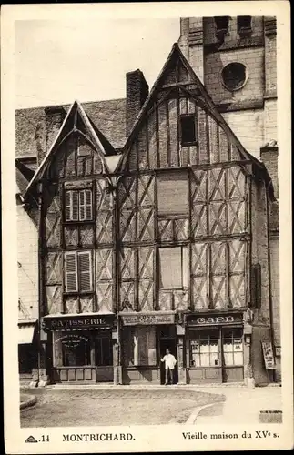 Ak Montrichard Loir et Cher, Vieilles Maisons, Commerces, Pâtisserie, Café