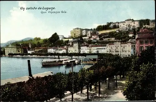 Ak Lugano Kanton Tessin Schweiz, Quai Vincenzo Vela