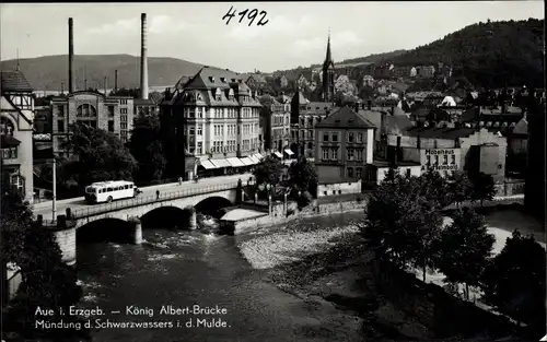 Ak Aue im Erzgebirge Sachsen, König Albert Brücke, Mündung Schwarzwassers in die Mulde