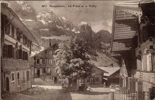 Ak Rougemont Kt Waadt Schweiz, La Place et le Rubly