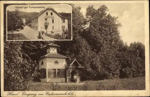 Ak Hasel in Baden, Eingang zur Erdmannshöhle, Gasthof