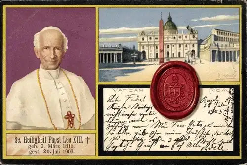 Künstler Ak Heineke, R., Papst Leo XIII., Trauerkarte, Vatikan