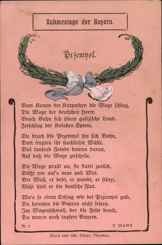 Ak Przemyśl Polen, Ruhmestage der Bayern, Gedicht von E. Mahr