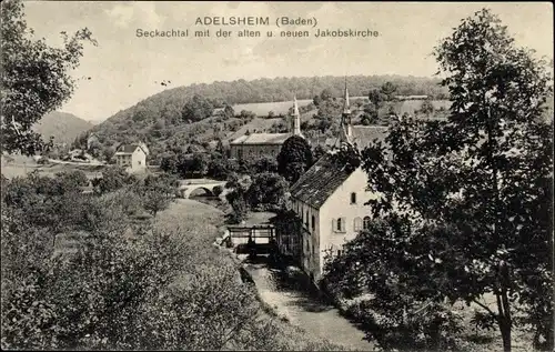 Ak Adelsheim im Neckar Odenwald Kreis, Seckachtal mit der alten und neuen Jakobskirche