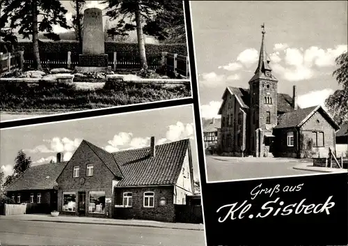 Ak Klein Sisbeck Groß Twülpstedt in Niedersachsen, Denkmal, Geschäft, Kirche