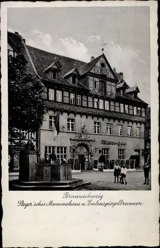 Ak Braunschweig in Niedersachsen, Steger'sches Mummehaus, Eulenspiegelbrunnen