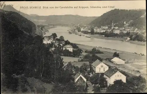 Ak Krippen Bad Schandau Sächsische Schweiz, Blick von der Carolahöhe