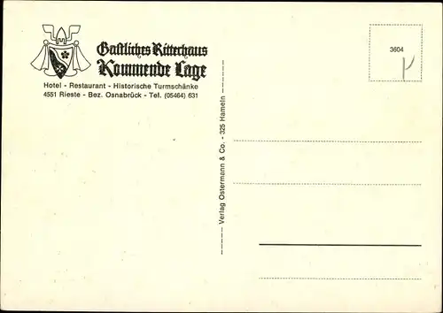 Ak Rieste Bersenbrück Niedersachsen, Gastliches Ritterhaus Kommende Lage, Außenansicht