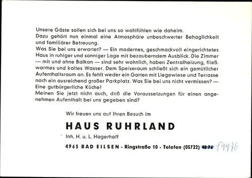 Ak Bad Eilsen Niedersachsen, Haus Ruhrland, Außenansicht, Gästezimmer