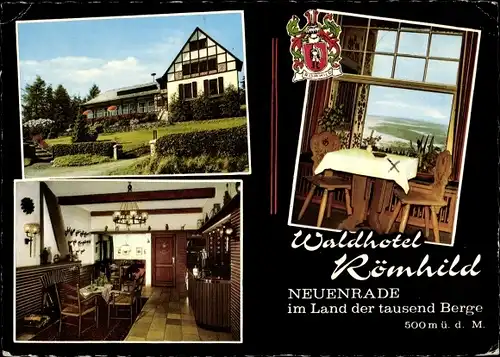 Ak Neuenrade im Sauerland, Waldhotel Römhild, Außenansicht, Wappen