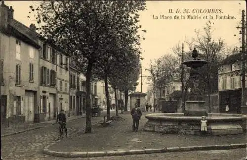 Ak Colombes Hauts de Seine, Place de la Mairie et la Fontaine