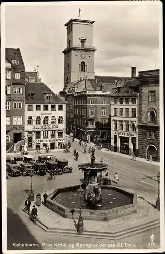 Ak København Kopenhagen Dänemark, Freu Kirke og Springvandet paa Gl. Torv