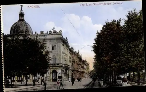 Ak Zagreb Kroatien, Trg I sa Starcevicevim domom, La place I avec le palais Starcevic