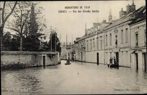 Ak Corbeil Essonne, Inondations de Janvier 1910, Rue des Grandes Bordes