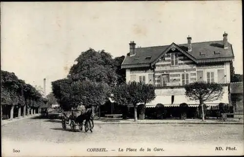 Ak Corbeil Essonne, Place de la Gare