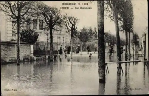 Ak Corbeil Essonne, Inondations 1910, Rue Champlouis