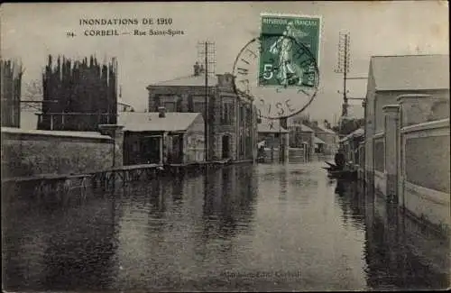 Ak Corbeil Essonne, Inondations de 1910, Rue Saint Spire