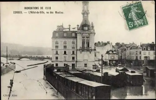 Ak Corbeil Essonne, Inondations de 1910, Hôtel de Ville